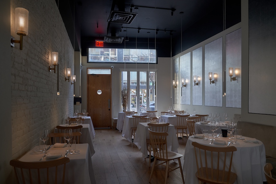 Field Guide brooklyn williamsburg bucolic upstate design minimal aluminum wainscoting floating candlelights white tablecloth