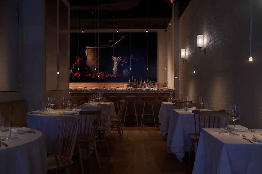 Field Guide brooklyn williamsburg bucolic upstate design minimal aluminum wainscoting floating candlelights white tablecloth