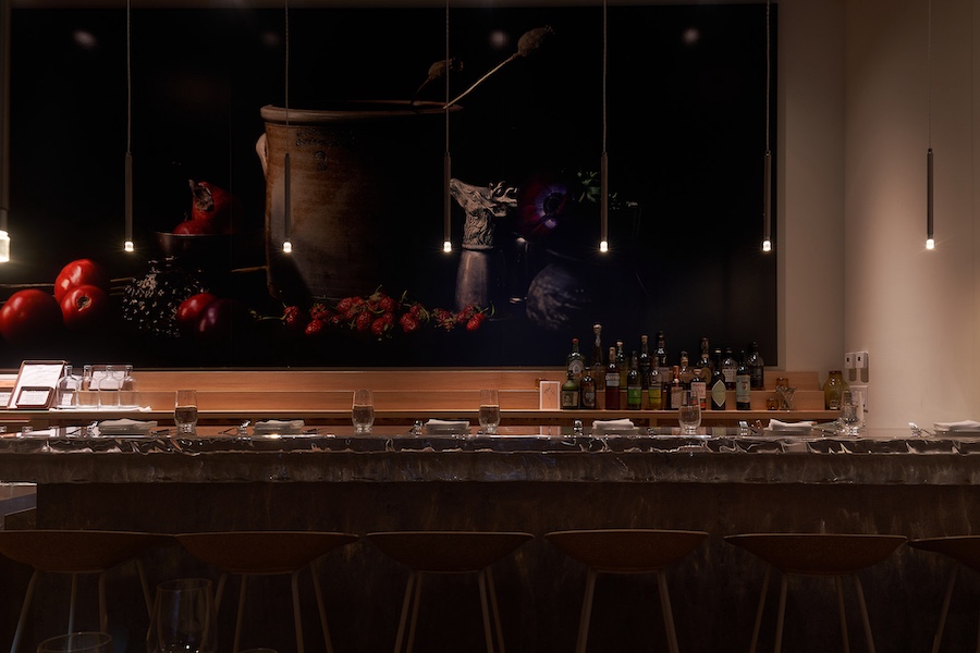 Field Guide brooklyn williamsburg bucolic upstate design minimal aluminum wainscoting floating candlelights white tablecloth mural