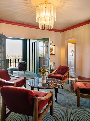 Le Petit Pali St. Helena napa valley california wine country vineyard red armchairs round table chandelier