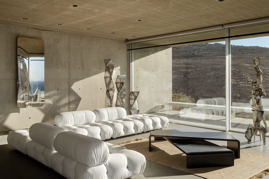 Aimasia Villa mykonos greece interiors white bubble couch