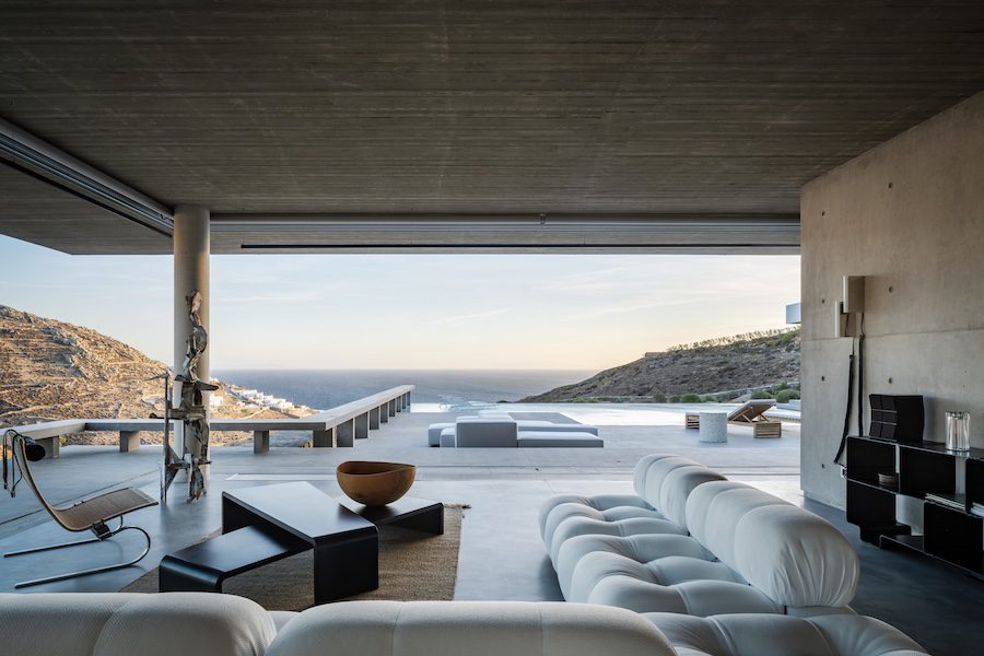 Aimasia Villa mykonos greece interiors open terrace living room