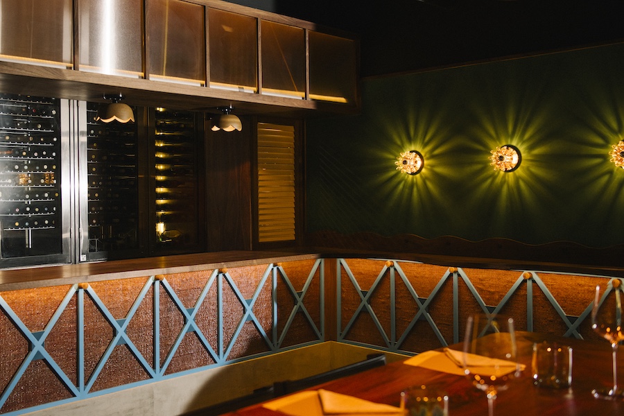 Kabawa and bar Kabawa Caribbean food daiquiri wine bar green orange blue wall sconces