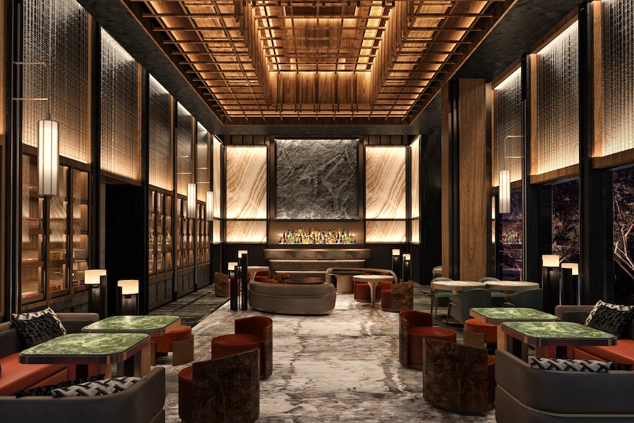 nobu egypt lounge restaurant green marble tables underlit walls