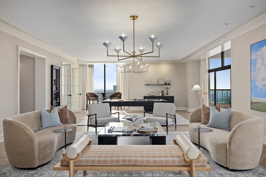 Omni Las Colinas Presidential Suite Living Room white neutral curved sofa