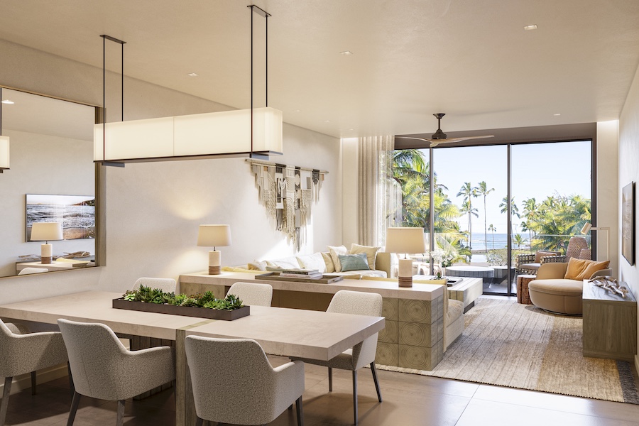 Grand Hyatt Grand Cayman Suite Parlor Dining neutral toned table chairs living area