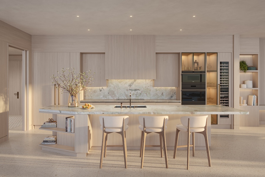 Waldorf Astoria Residences St. Petersburg florida condo apartment floor to ceiling windows kitchen marble counter