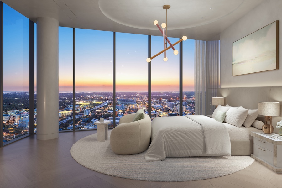 Waldorf Astoria Residences St. Petersburg florida condo apartment floor to ceiling windows bed bedroom