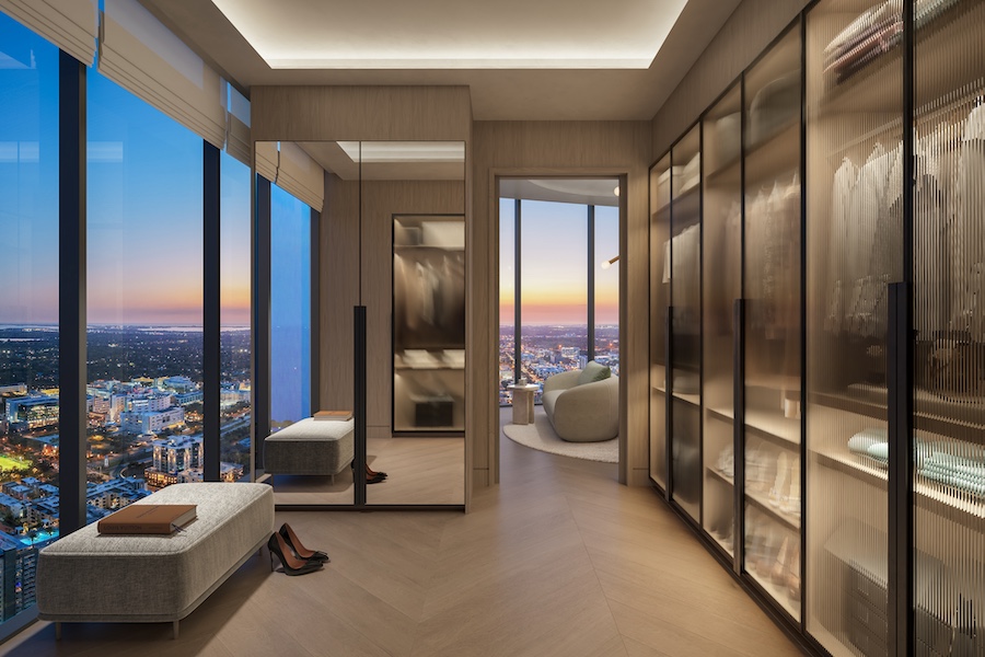 Waldorf Astoria Residences St. Petersburg florida condo apartment primary walk in closet floor to ceiling windows