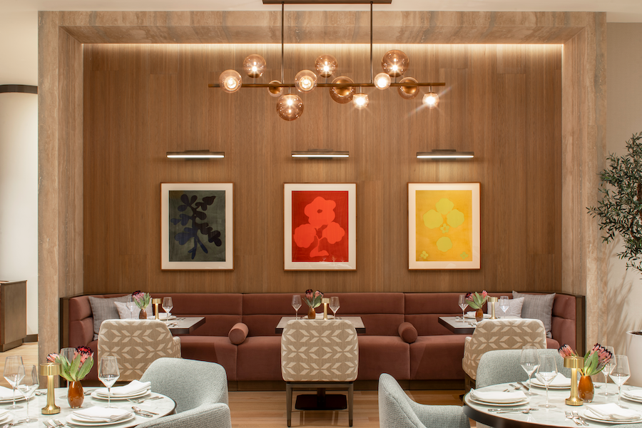 Ellore Santa Clara silicon valley california senior living residences restaurant sputnik chandelier wall art